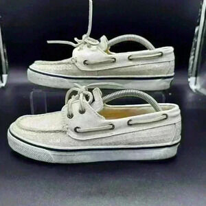 Sperry Top-Sider Bahama Boat Shoes White Sequins Sneakers Size 6.5M READ LISTING